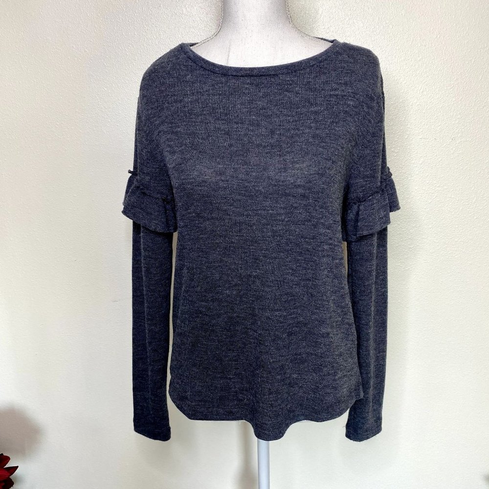 Workshop Republic Gray Ruffle Sleeve Sweater - image 1